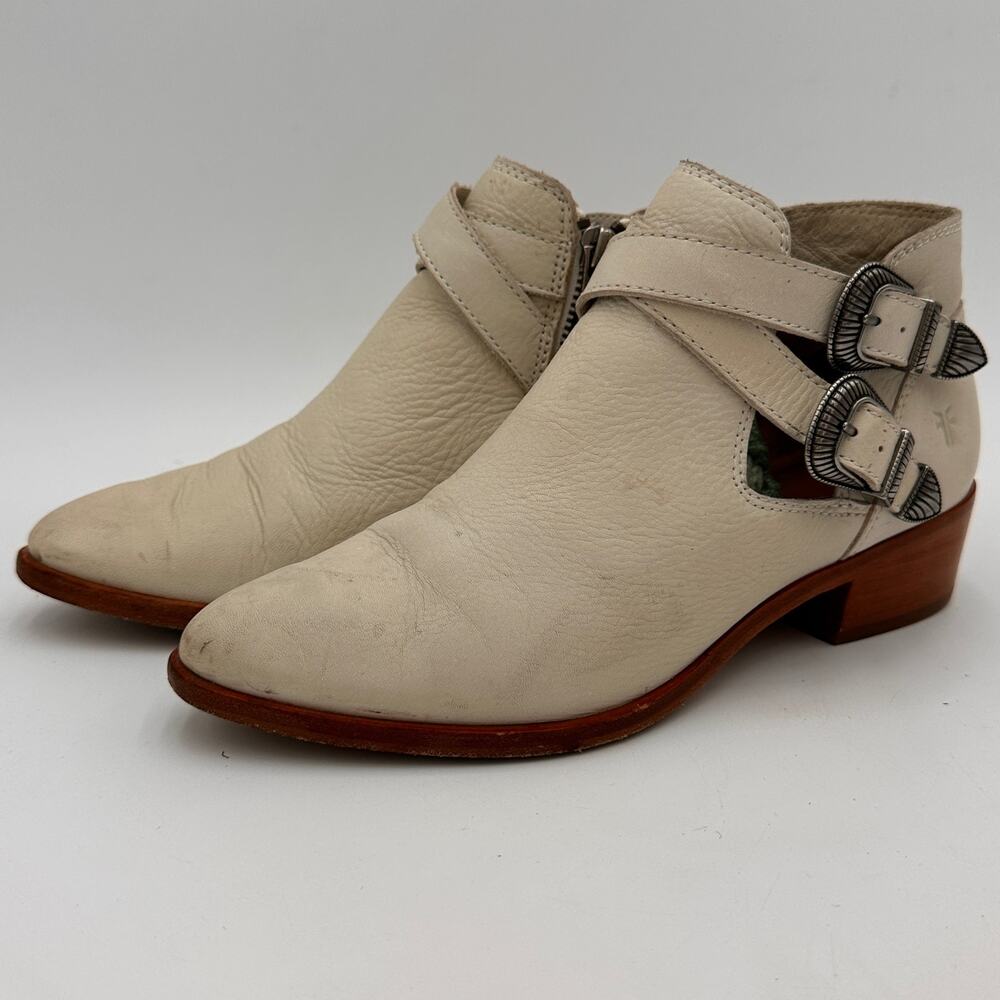 Frye Cream Ankle Boots with Silver Buckles - Picture 7 of 11